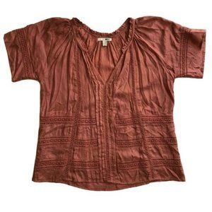 Amuse Society XS Carla Top Wm Terracotta Embroidered Crochet Detail Blouse